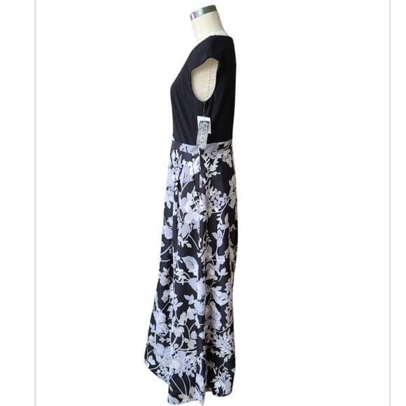 NWT Alex Evenings Maxi Dress Size 10 Black Bodice Floral Skirt Pockets Event EUC - Picture 3 of 13